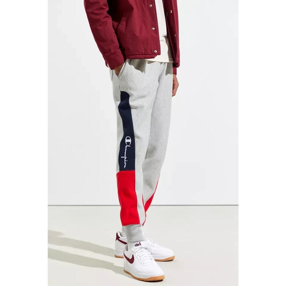 CHAMPION GREY JOGGER SWEATPANTS Y2K multicolored colorblock Medium A003250